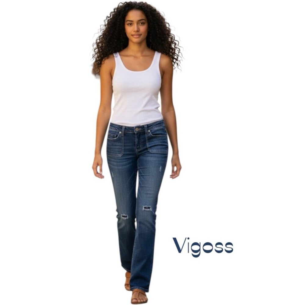 Vigoss Low Rise Factory Distressed Bootcut Blue Jeans Size 5